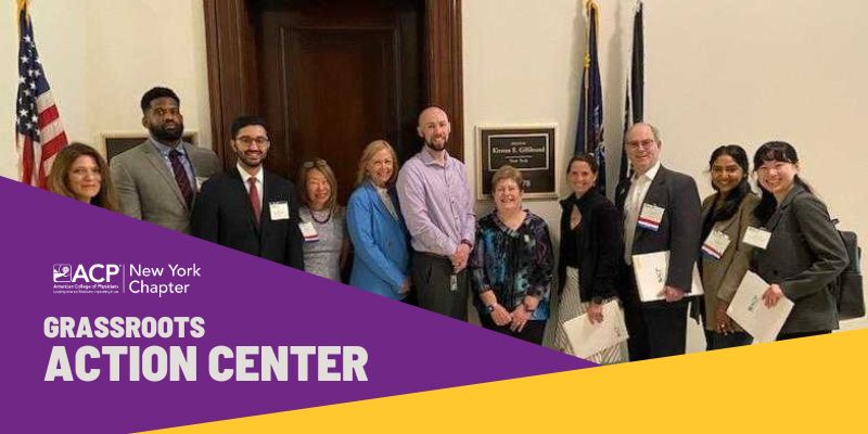 Grassroots action center - with photo of members standing outside the office of an elected official